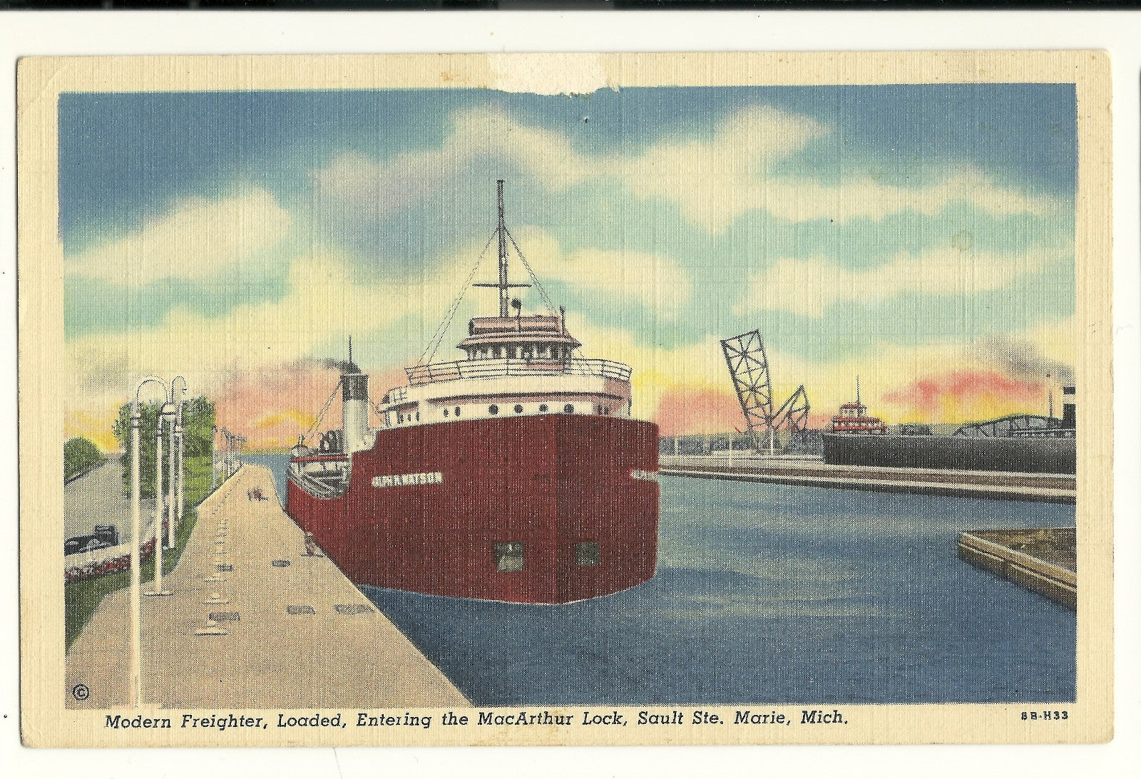 Modern Freighter MacArthur Lock Soo Locks MI Michigan Mich Ship Postcard