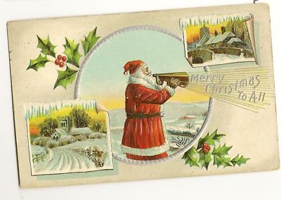 Santa Claus with a bullhorn  Christmas Postcard