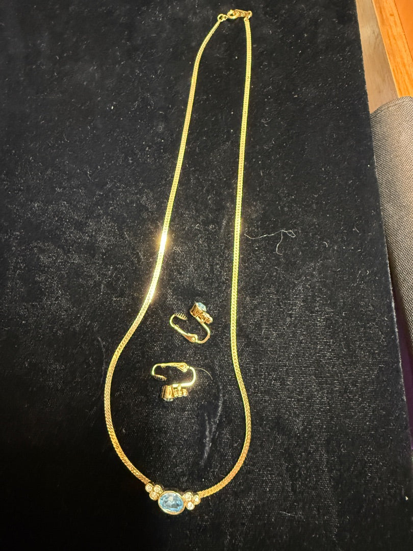 Blue Necklace Clip Earring Set