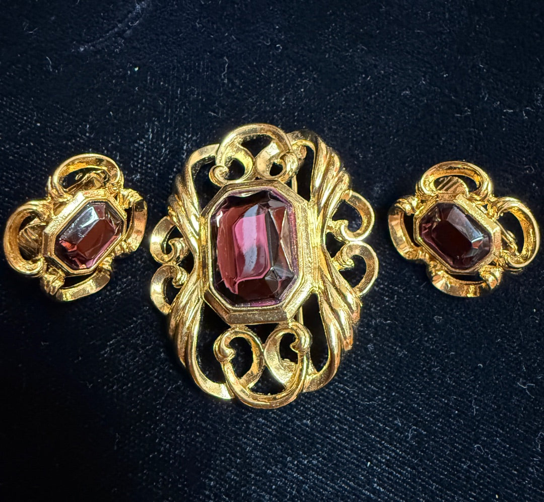 Avon Purple Brooch Clip Earrings