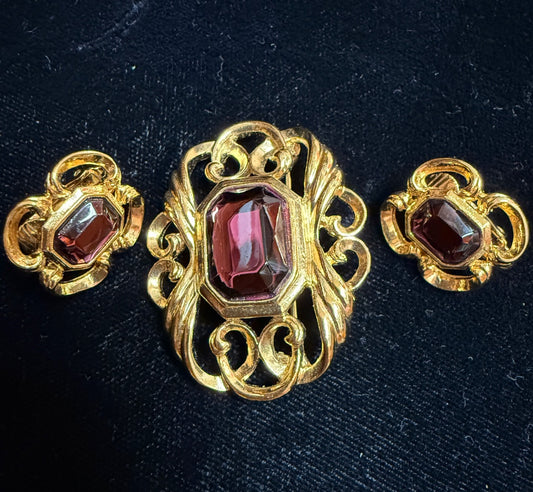 Avon Purple Brooch Clip Earrings