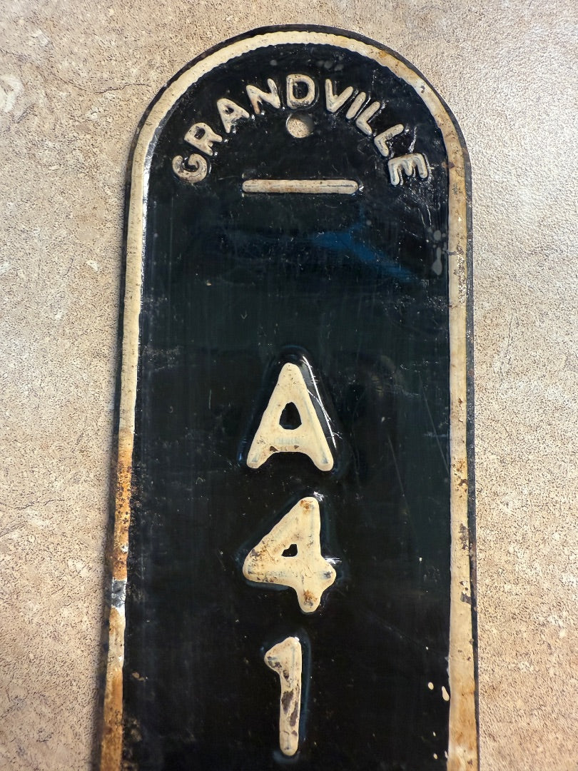 RARE 1949 Antique Vintage Bicycle Bike License Plate Grandville Michigan MI A39