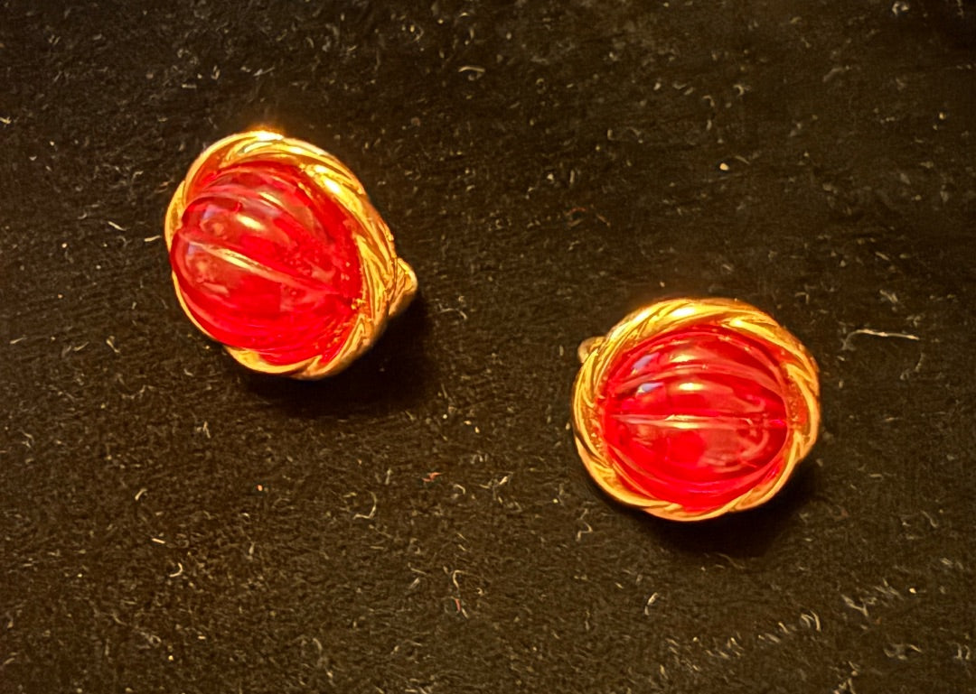 AVON Red Gold Clip Earrings