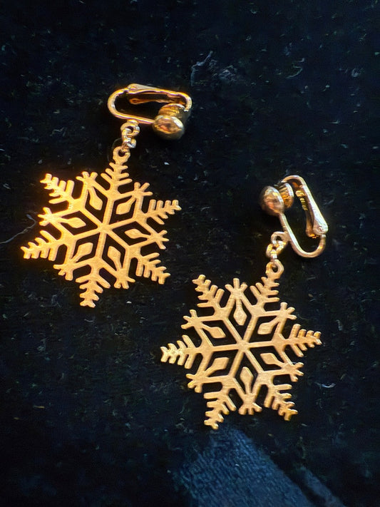 AVON Gold Tone Snowflake Clip Earrings