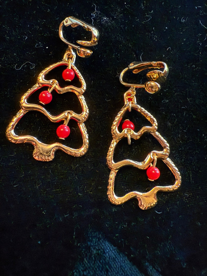 AVON Gold Tone Christmas Tree Clip earrings