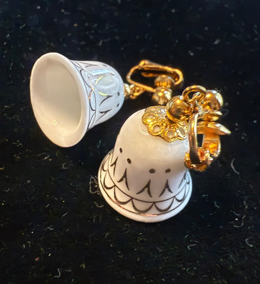 AVON White Christmas Bell Clip Earrings
