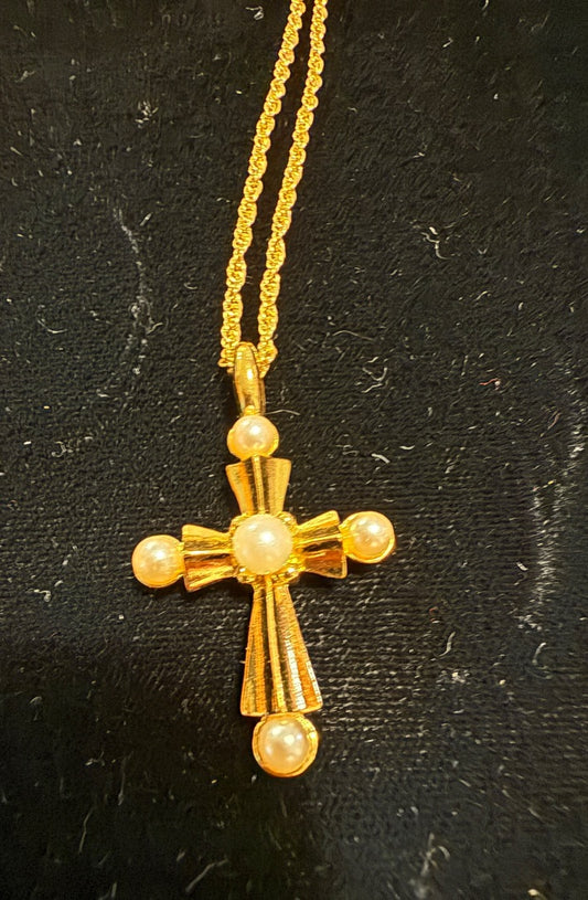Gold Tone Pearl Cross