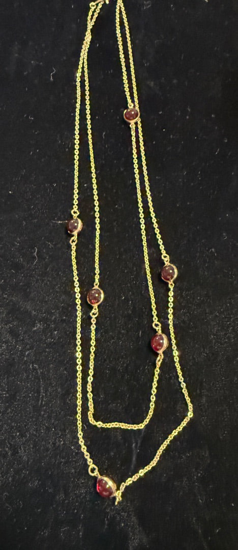 44" Gold Red Ruby Stones