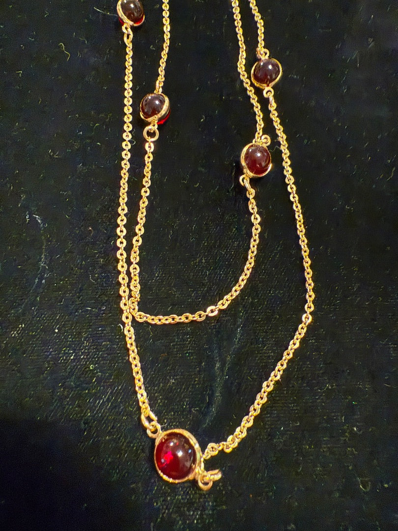 44" Gold Red Ruby Stones