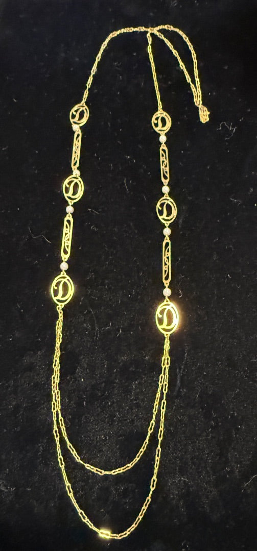 32" Monogram D Necklace Gold Toned