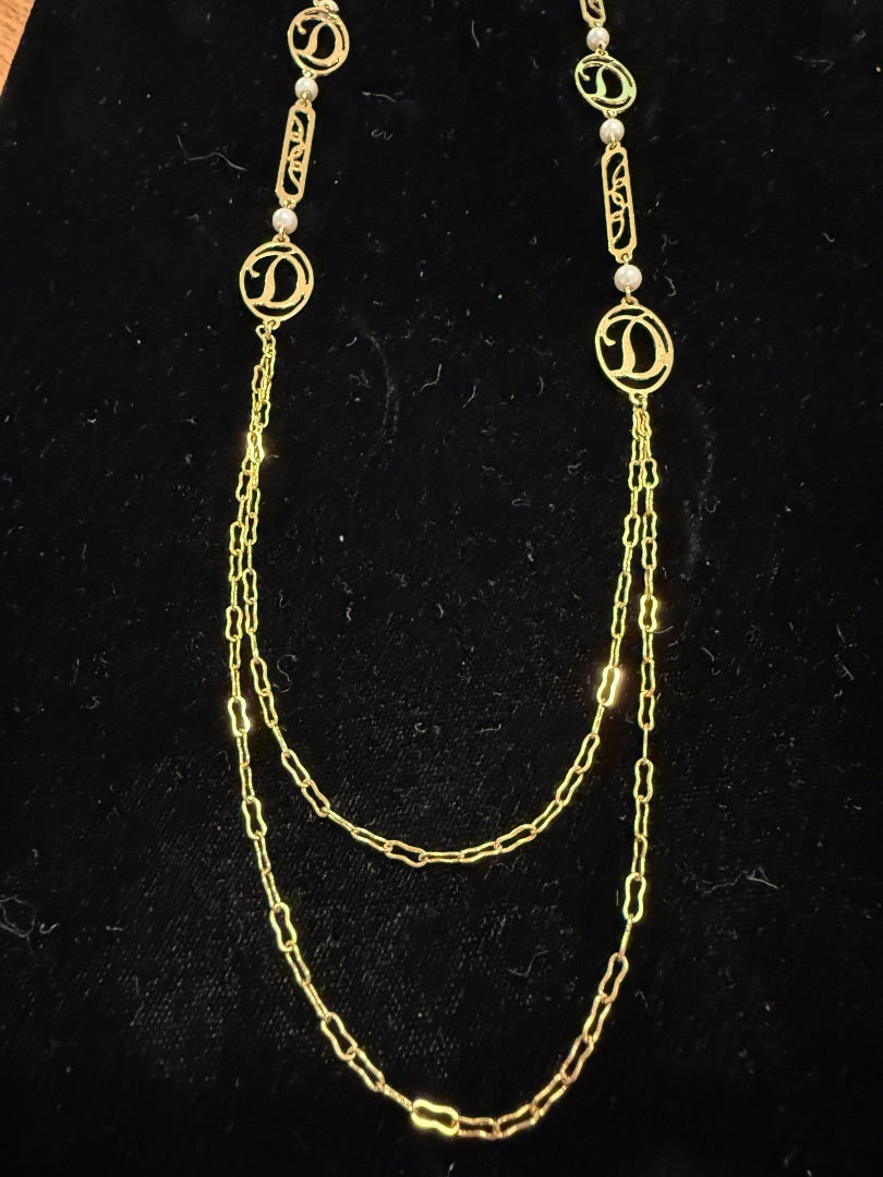 32" Monogram D Necklace Gold Toned