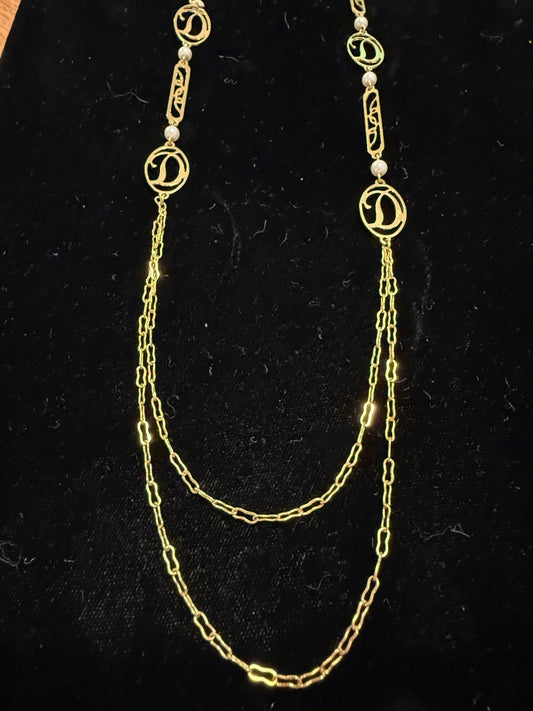 32" Monogram D Necklace Gold Toned
