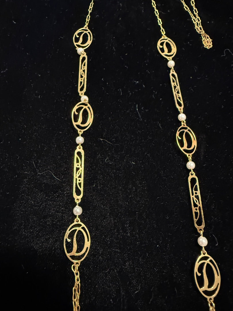 32" Monogram D Necklace Gold Toned