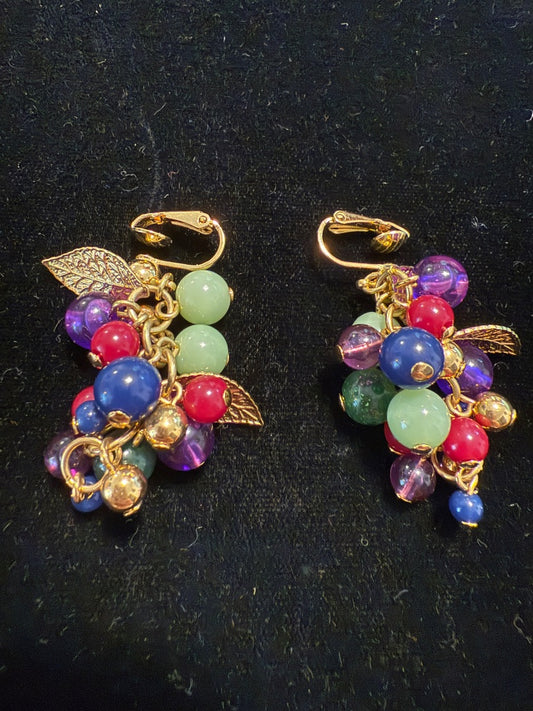 Vintage Avon Clip Earrings Multi-colored Grapes with Gold Tone