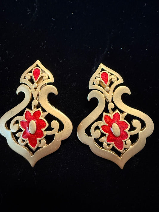 Avon Red Moroccan Enamel Clip Earrings