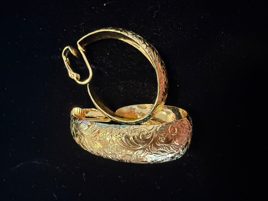 Etched Gold Hoop Avon Clip Earrings