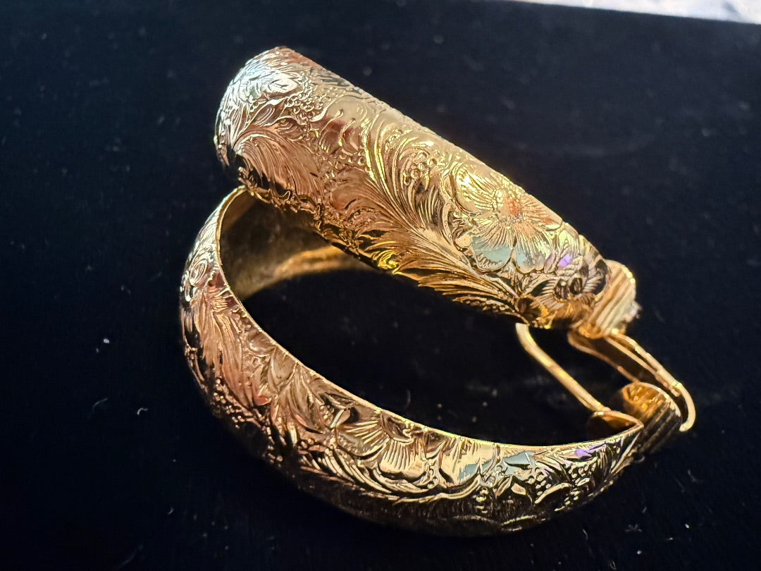 Etched Gold Hoop Avon Clip Earrings