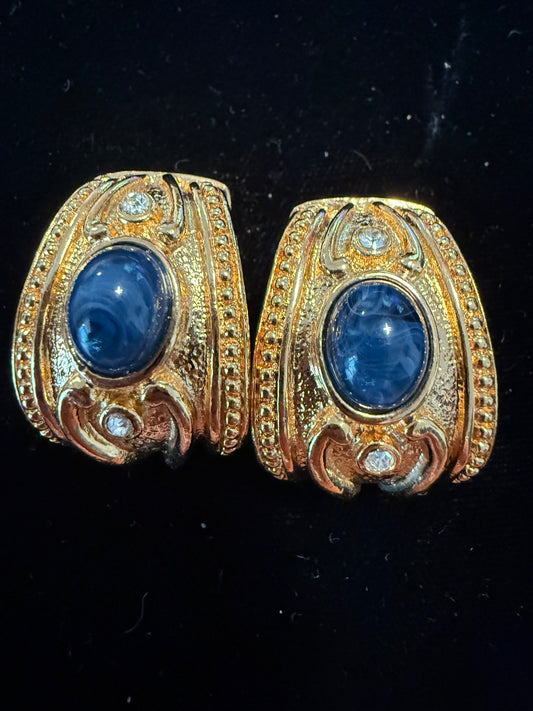 Gold Tone Etruscan design Avon Clip Earrings