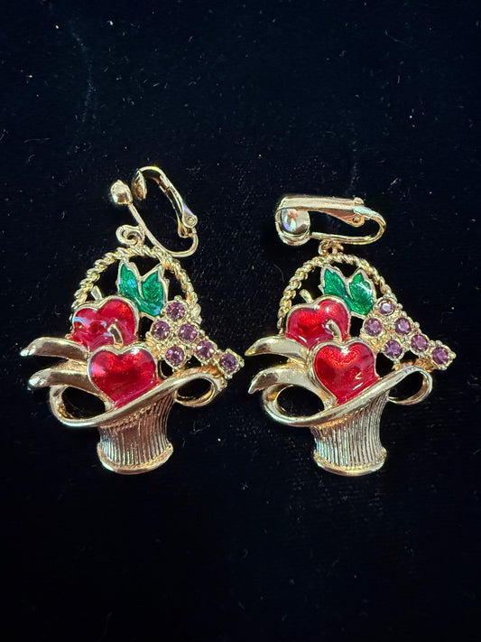Basket of Apples Enamel Avon Clip Earrings
