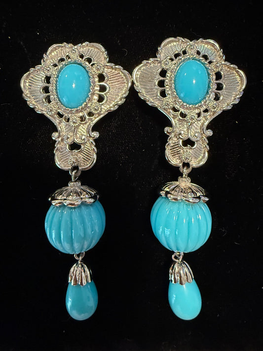 Large Jose Barrera Avon Clip Earrings Blue