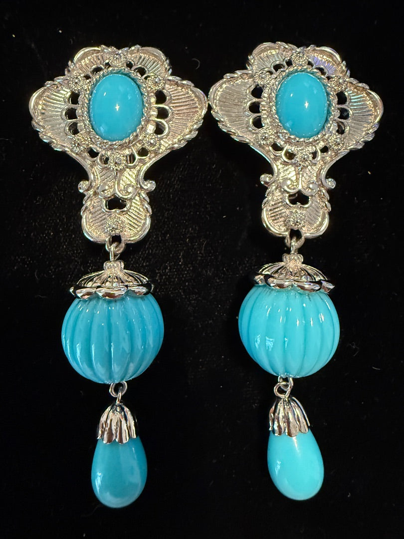 Large Jose Barrera Avon Clip Earrings Blue