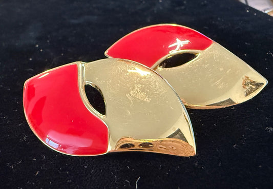 1980 red Gold Tone Clip Avon Earrings