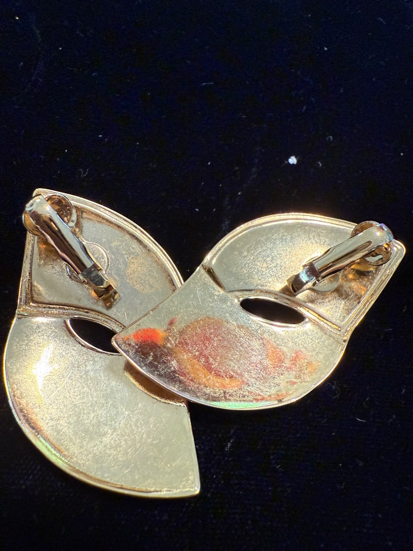 1980 red Gold Tone Clip Avon Earrings