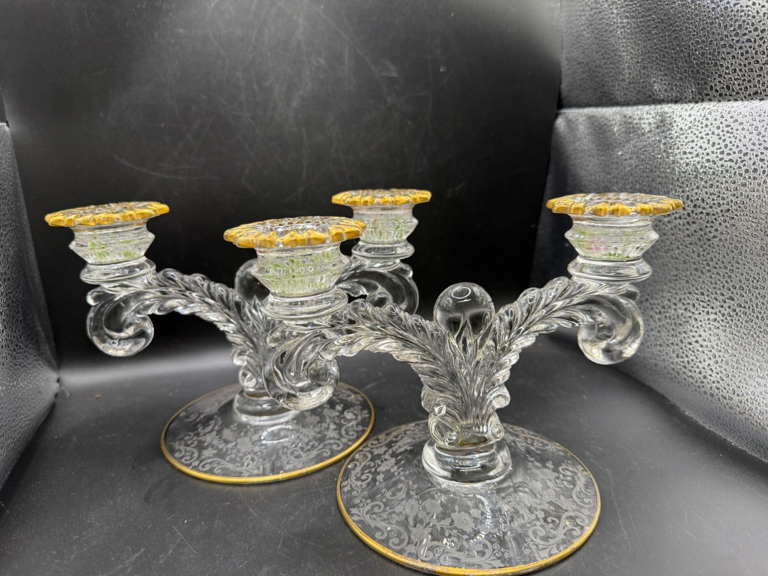 Etched Candle holders with gold