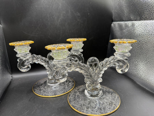 Etched Candle holders with gold