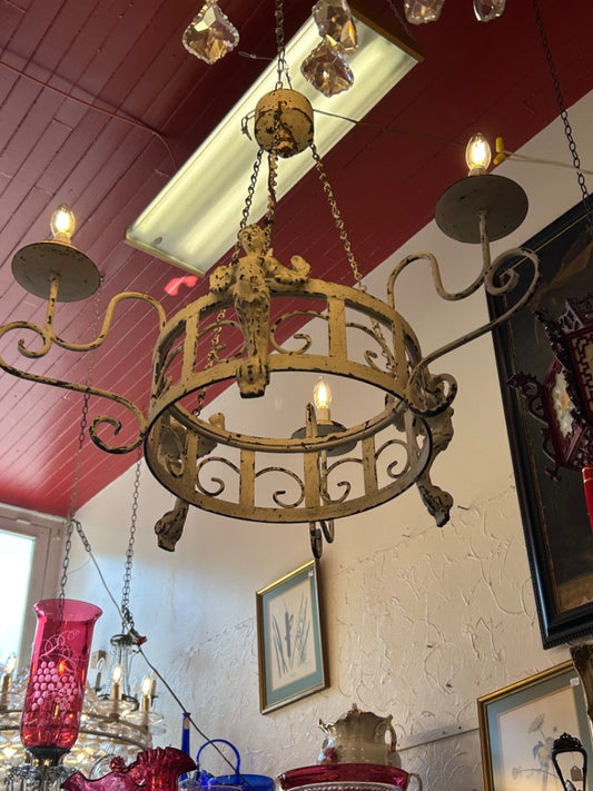 1920's Cast iron Siren 3 Lt Chandelier