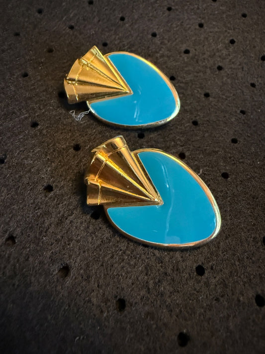 80’s Art Deco Enamel Turqoise earrings