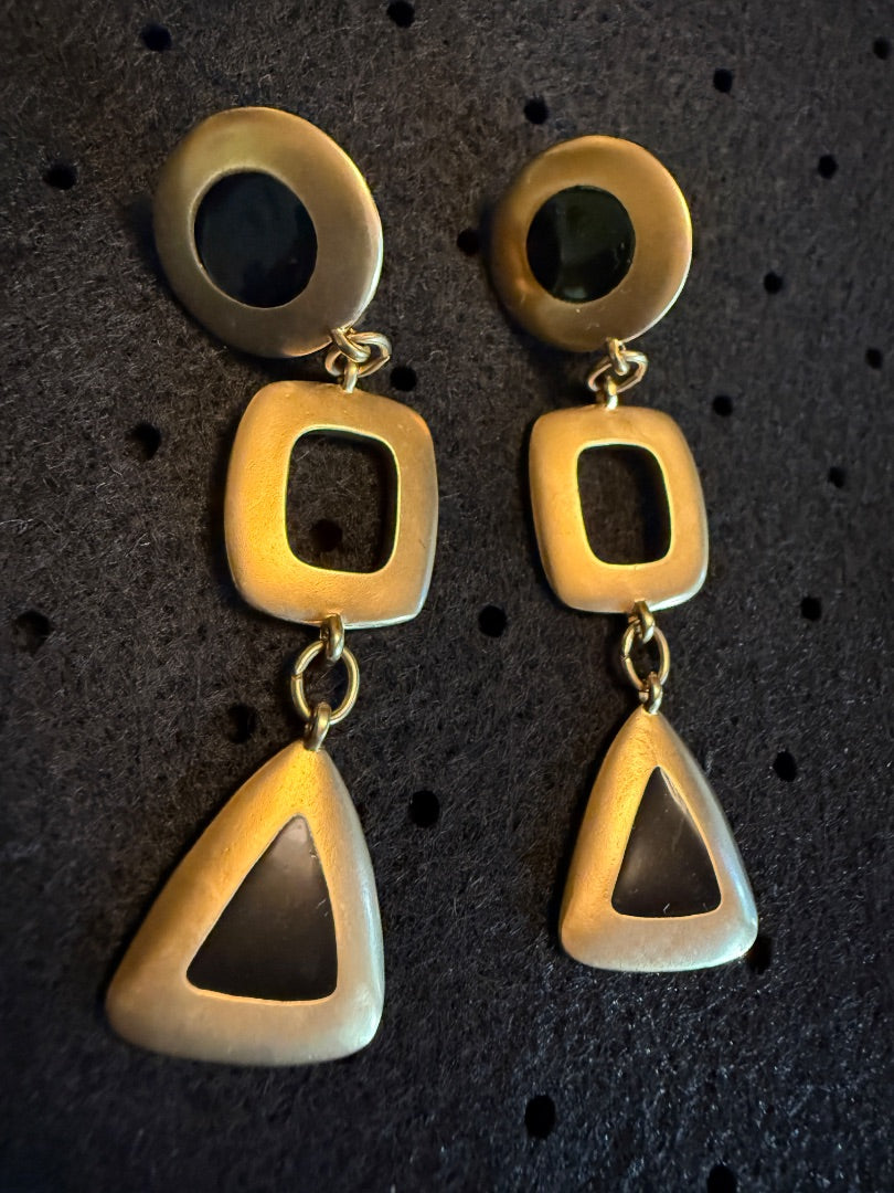 Black Gold dangle Clip earrings