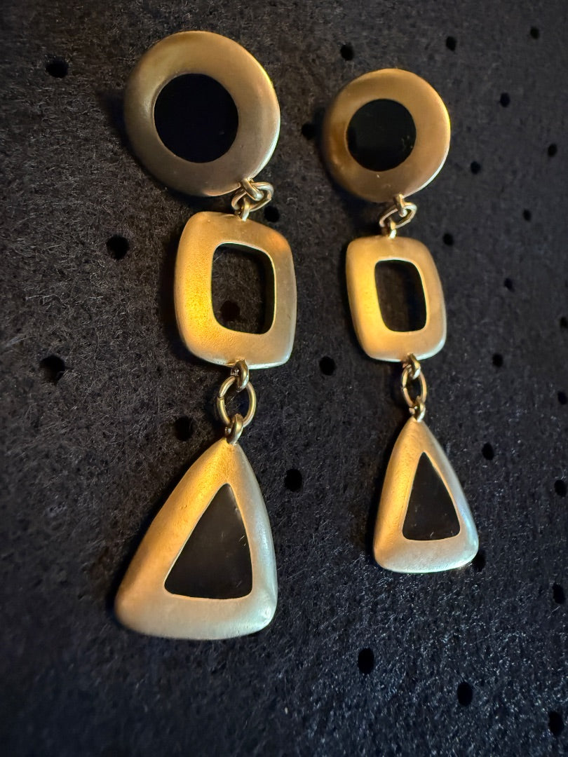 Black Gold dangle Clip earrings