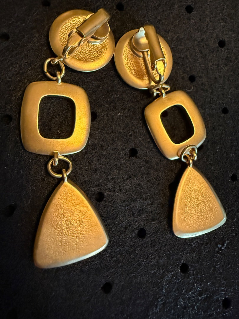 Black Gold dangle Clip earrings