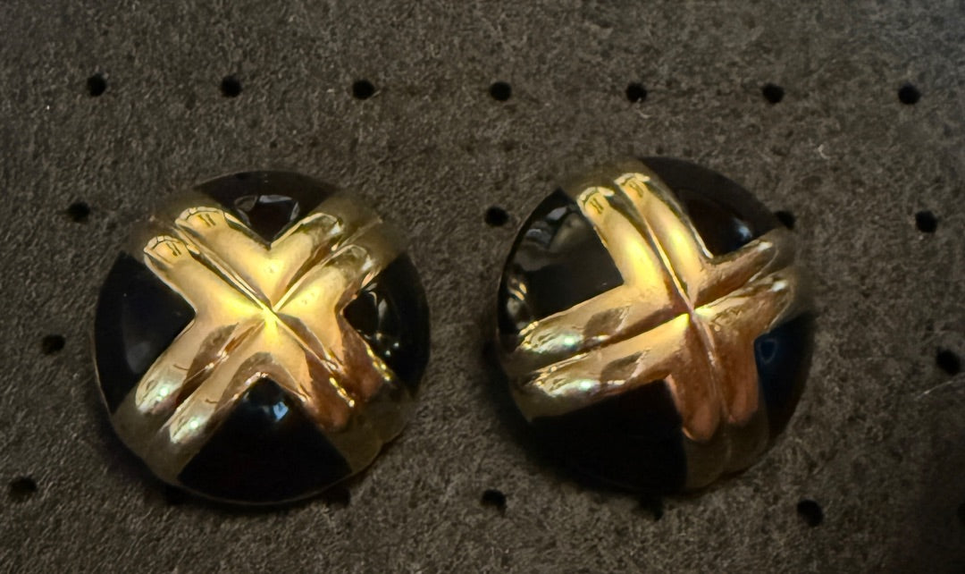 Black Gold X Clip Earrings