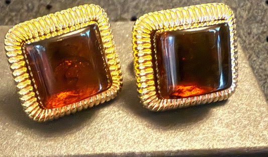 Amber Gold Clip Earrings AVON