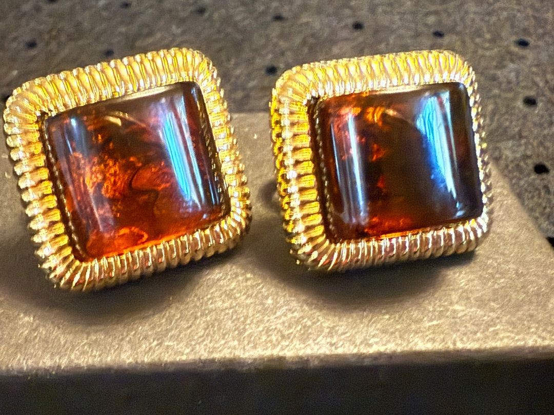 Amber Gold Clip Earrings AVON