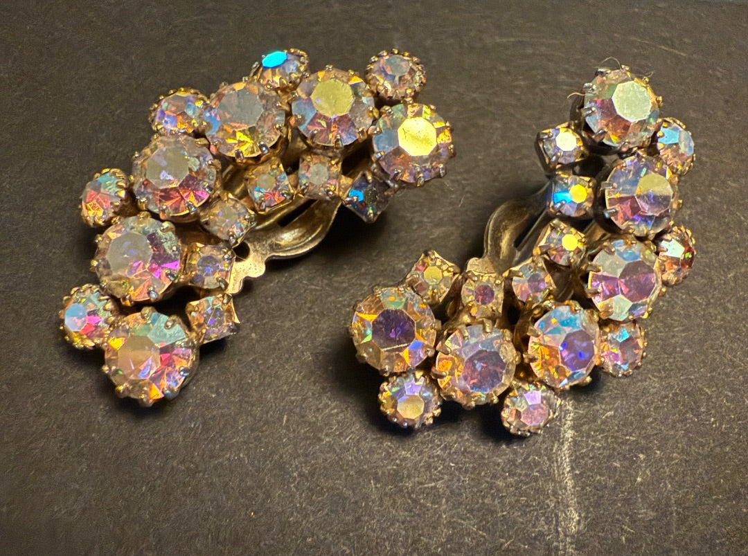 Weiss Aurora Borealis Clip Earrings