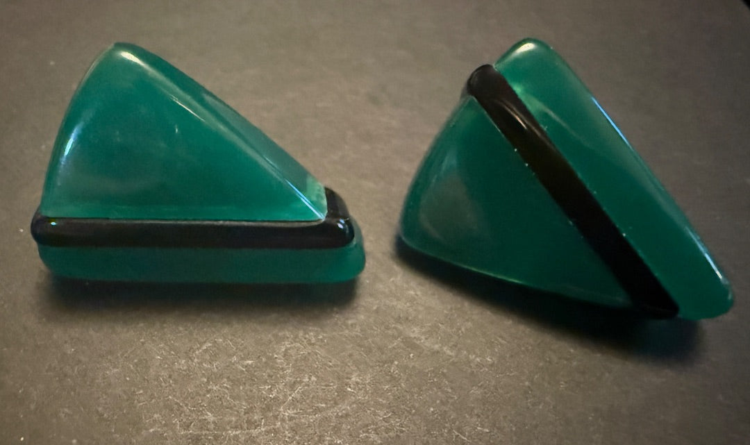 80’s Art Deco Green Clip Earrings
