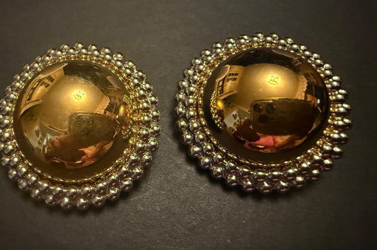 Gold Ball Circle Clip Earrings