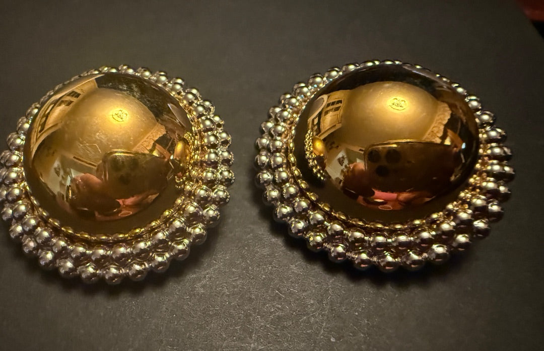 Gold Ball Circle Clip Earrings