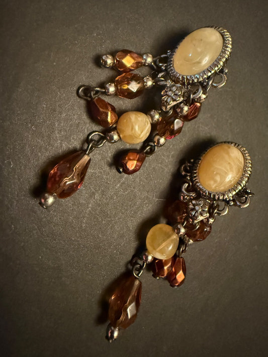 Avon Brown Beaded clip earrings