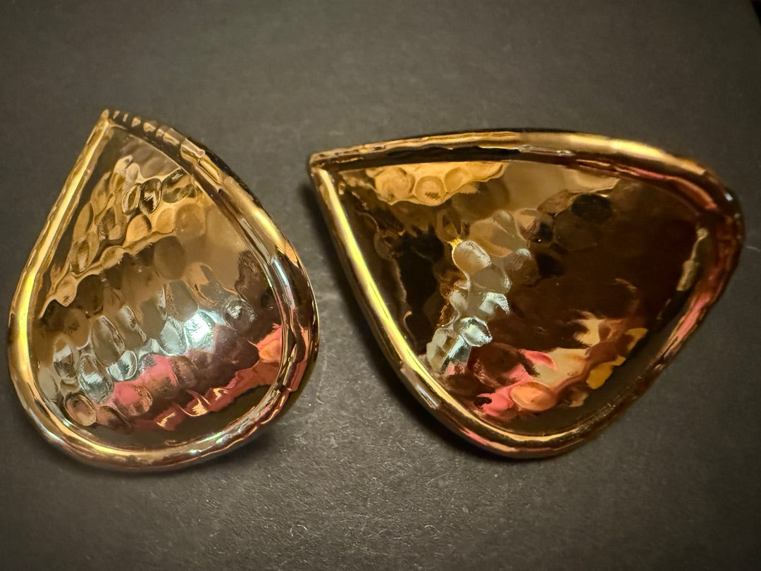 Large Hammered Teardrop Clip Earring