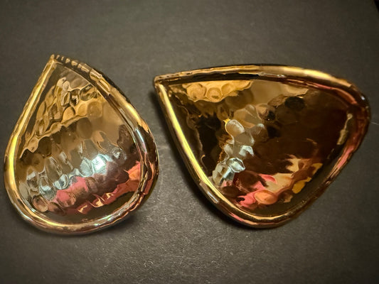 Large Hammered Teardrop Clip Earring