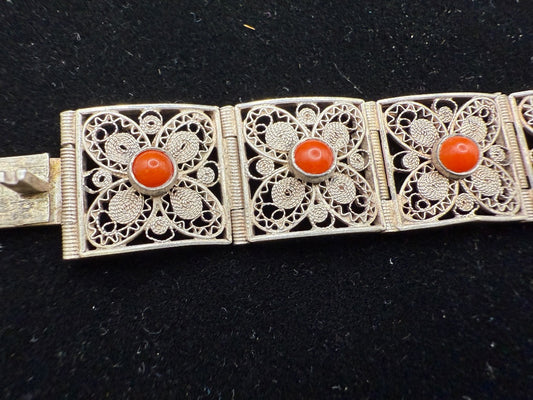 Sterling Filagree Coral Bracelet