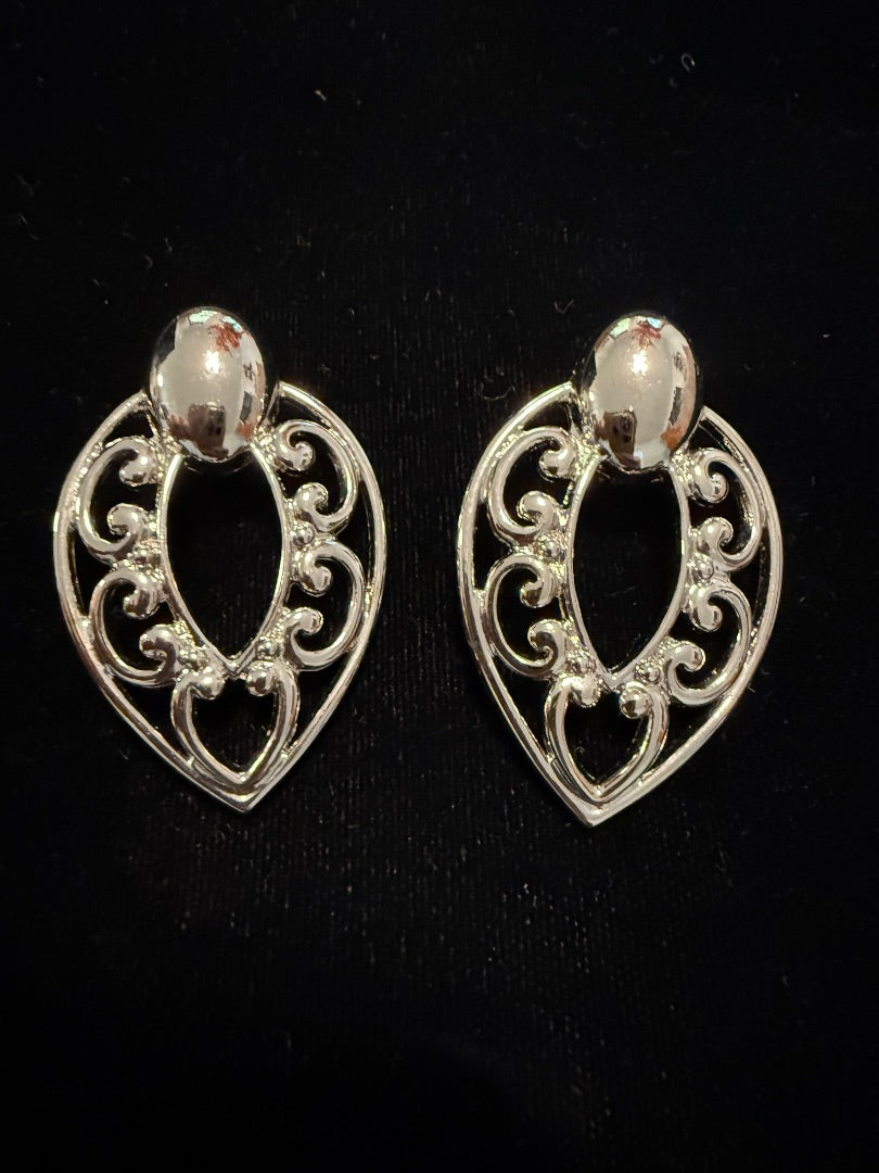 Silver tone classical Clip earrings