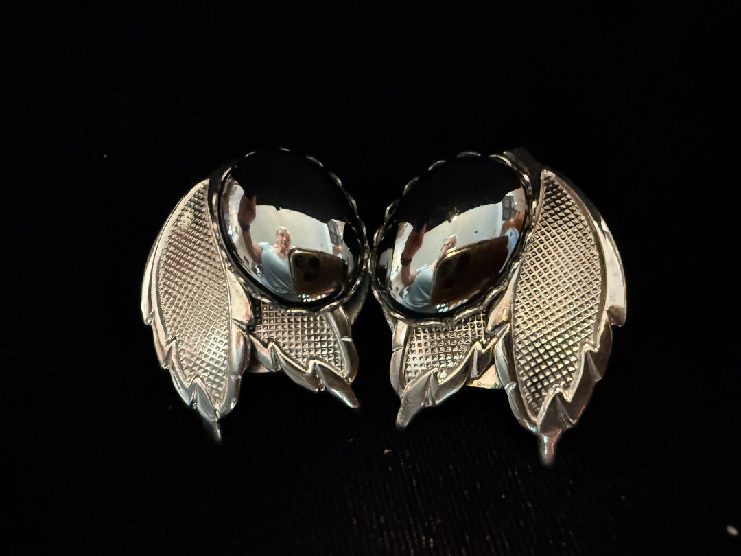 60’s vtg Avon Hematite Silver tone clip earrings