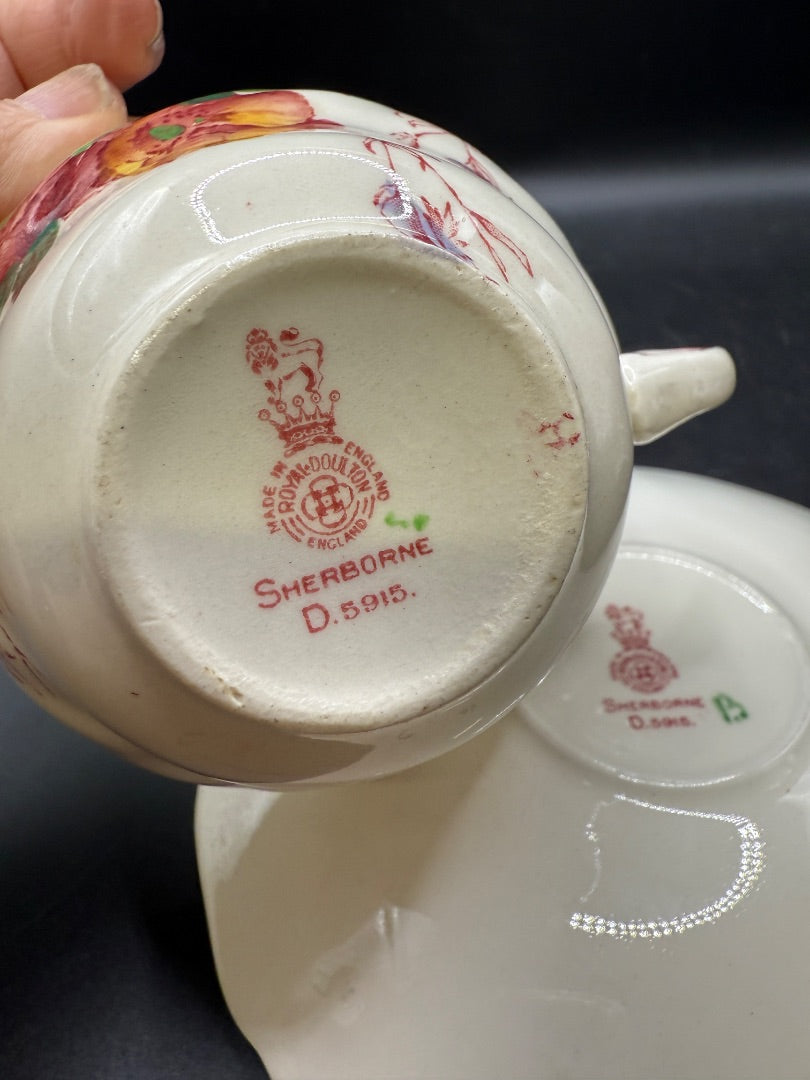 1 Vintage Royal Doulton Sherborne Flat Cup and Saucer Set D5915