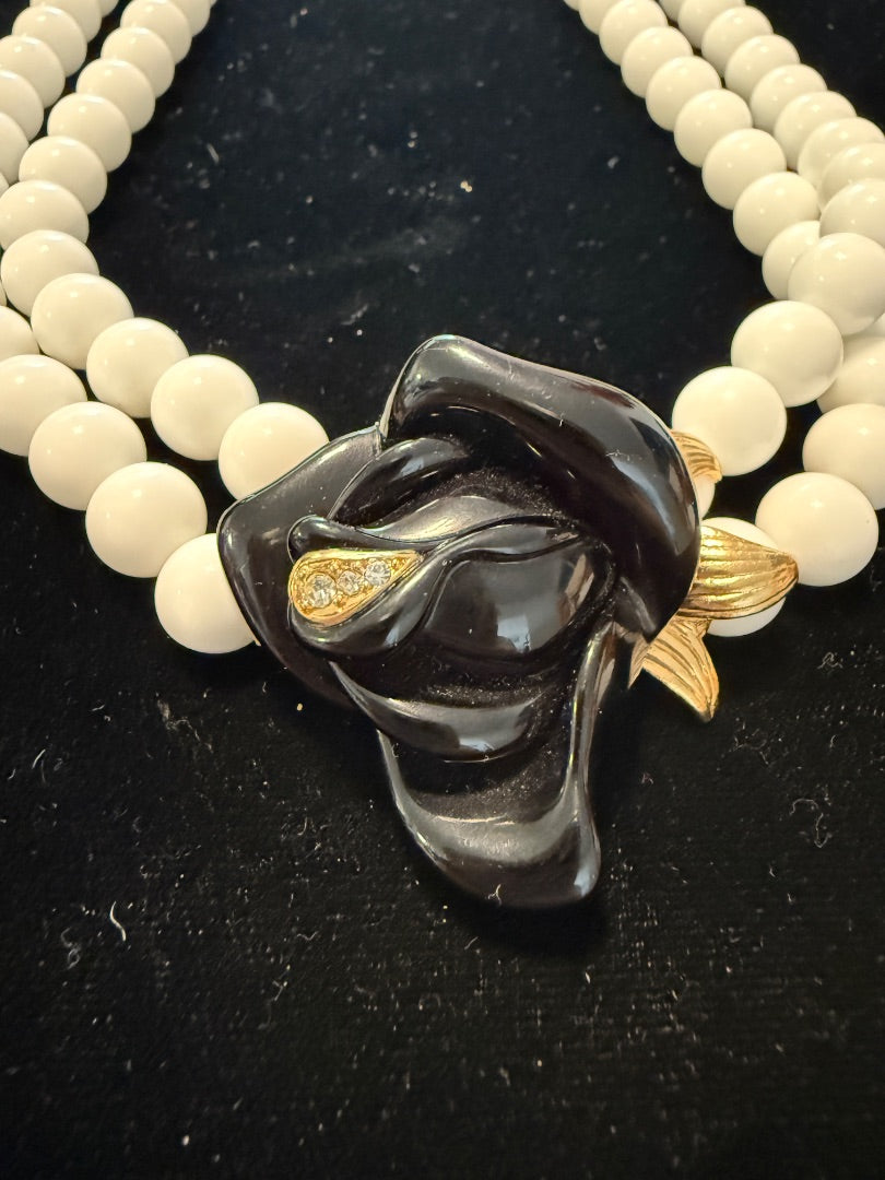 KJL Kenneth J Lane Avon Black Rose white Necklace