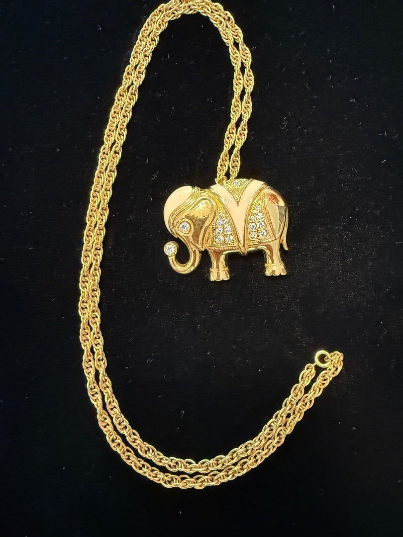 24” KJL Kenneth J Lane Avon Elephant Pin -Necklace combo
